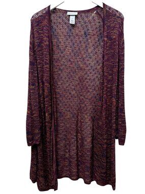 CATHERINES Long Cardigan Plus Size 2X Burgundy Red Open Light Sweater Duster